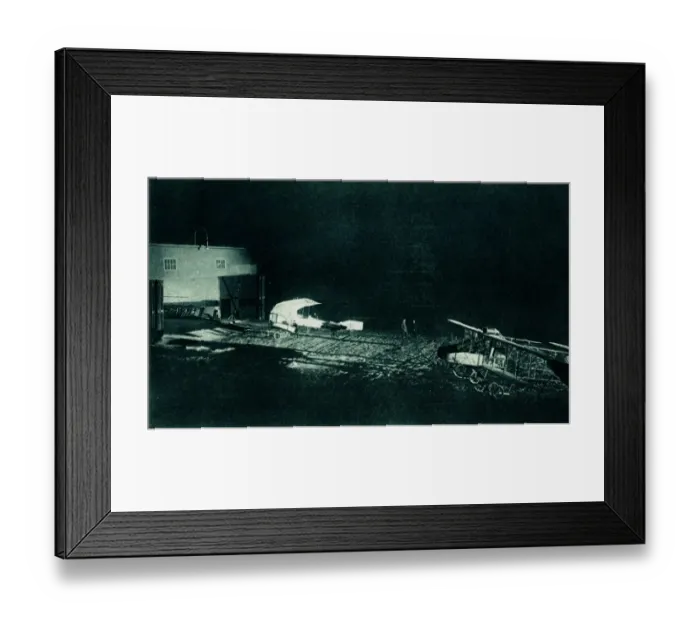 Framed Print : WW1 - German airfield lit up by searchlights Framed Print : WW1 - German airfield lit up by searchlights