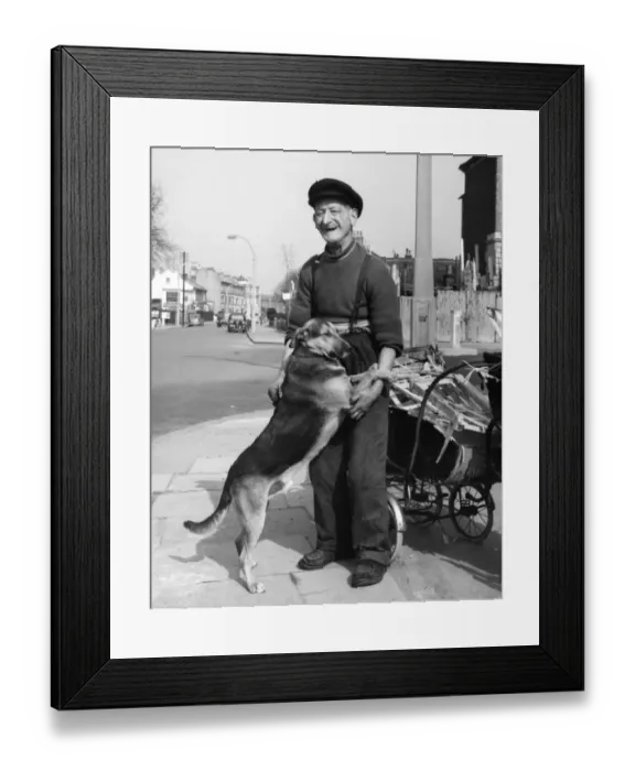 Framed Print : Old man with dog and pram, Balham, SW London Framed Print : Old man with dog and pram, Balham, SW London