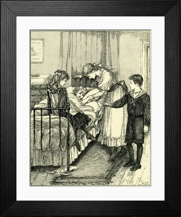 Framed Print : Bedtime. Mother putting her youngest daughter to bed Framed Print : Bedtime. Mother putting her youngest daughter to bed