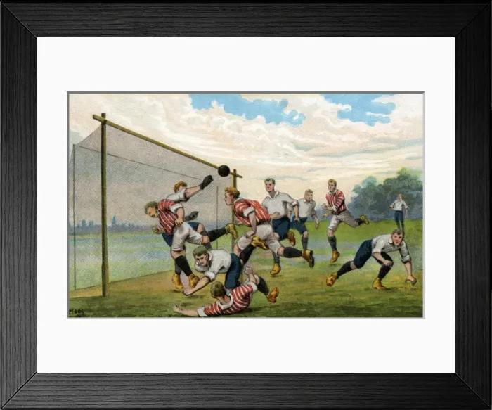 Framed Print : Footballers. A goalmouth mell Framed Print : Footballers. A goalmouth mell