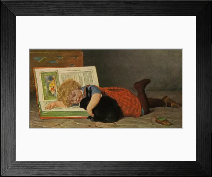 Framed Print : Child with book & rabbit Framed Print : Child with book & rabbit