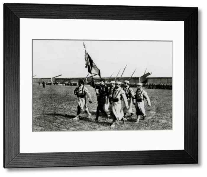 Framed Print : WW1 - Guynemer with flag of first air group, Longvic, Dijon Framed Print : WW1 - Guynemer with flag of first air group, Longvic, Dijon