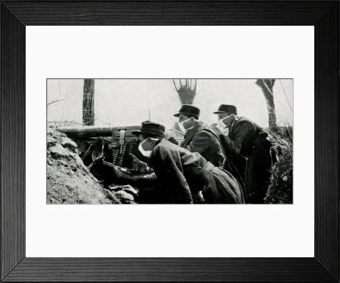Framed Print : WW1 - Protection against gas attacks, Belgium, 1915 Framed Print : WW1 - Protection against gas attacks, Belgium, 1915