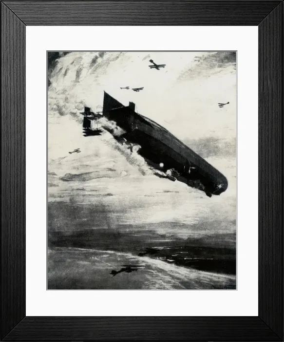 Framed Print : WW1 - Commodore Bigsworth drops bombs on zeppelin, 1915 Framed Print : WW1 - Commodore Bigsworth drops bombs on zeppelin, 1915