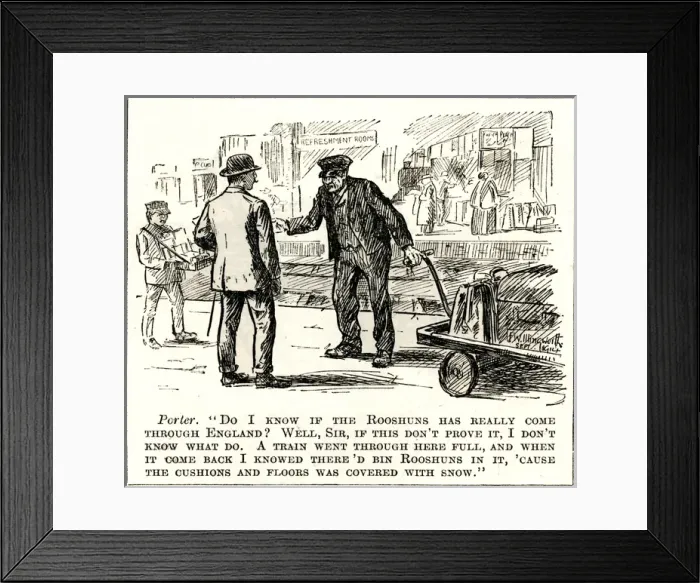 Framed Print : WW1 - Cartoon - Russians in England Framed Print : WW1 - Cartoon - Russians in England