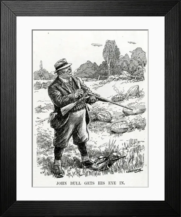 Framed Print : WW1 - John Bull and Zeppelins Framed Print : WW1 - John Bull and Zeppelins