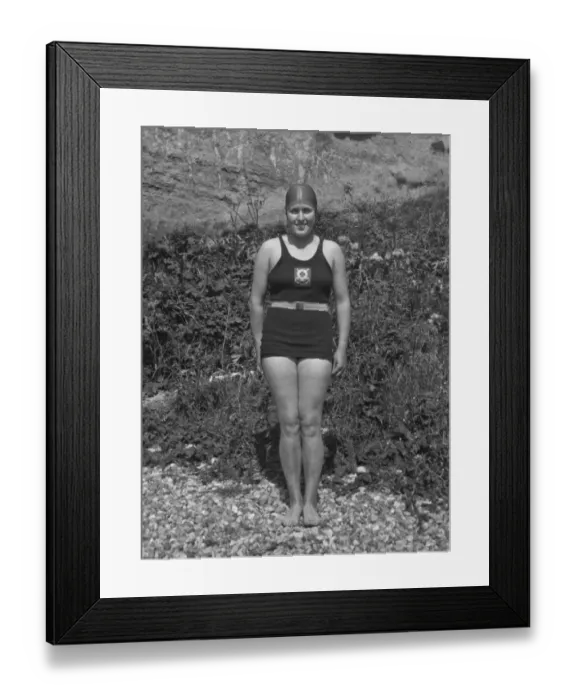 Framed Print : Young woman in swimsuit at the seaside Framed Print : Young woman in swimsuit at the seaside