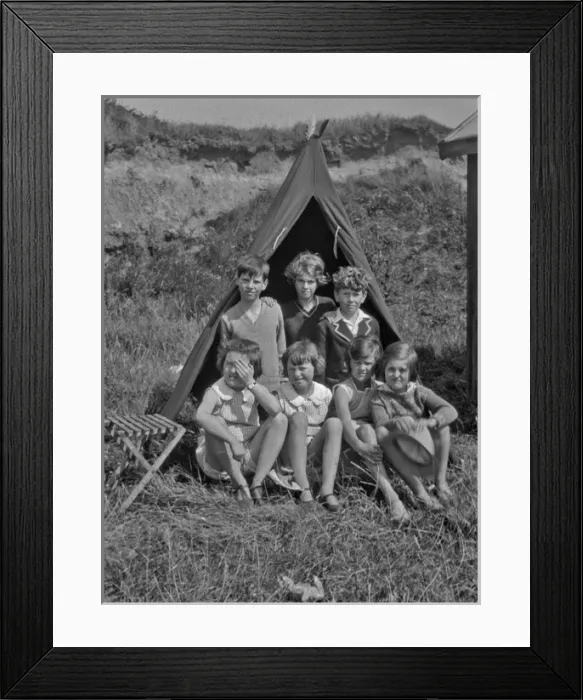 Framed Print : Group of children camping in a field Framed Print : Group of children camping in a field