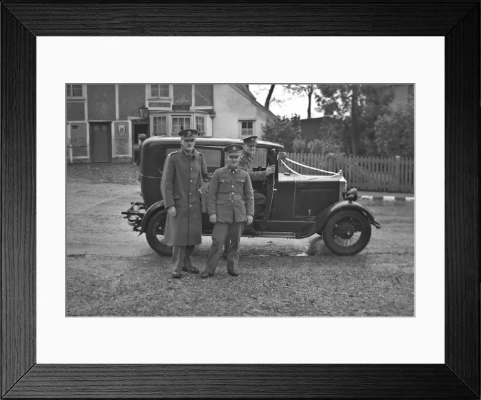 Framed Print : Three soldiers with a car Framed Print : Three soldiers with a car