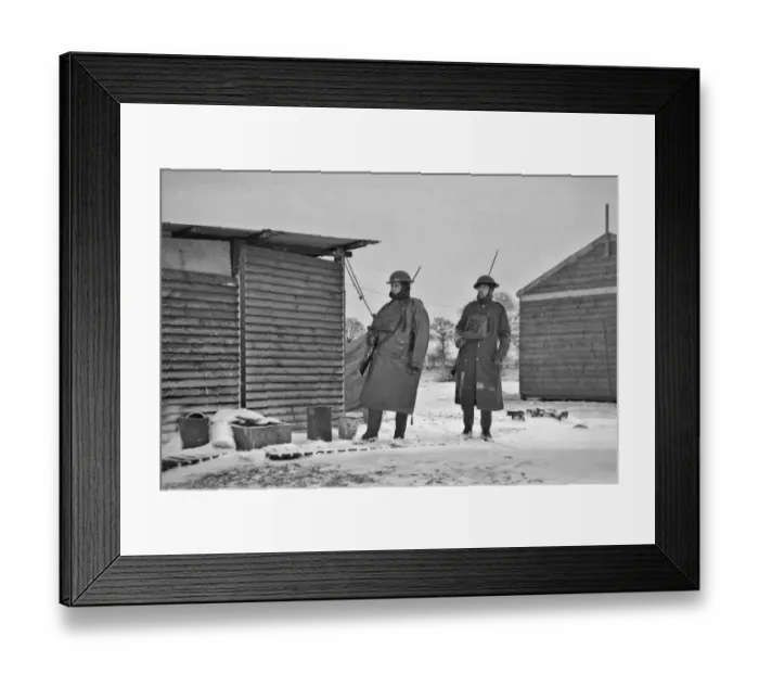 Framed Print : Two soldiers at a camp in winter Framed Print : Two soldiers at a camp in winter