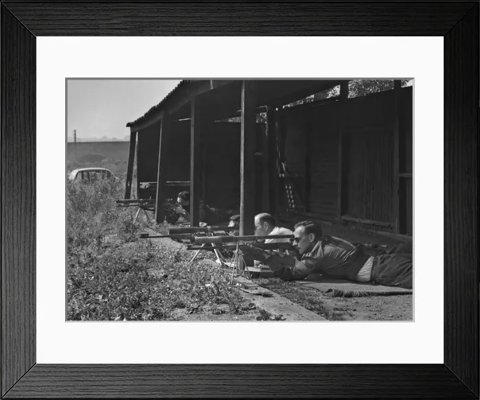 Framed Print : Three men at a shooting range Framed Print : Three men at a shooting range