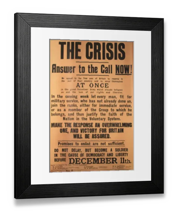 Framed Print : WW1 recruitment poster, The Crisis Framed Print : WW1 recruitment poster, The Crisis