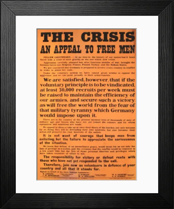 Framed Print : WW1 recruitment poster, The Crisis Framed Print : WW1 recruitment poster, The Crisis