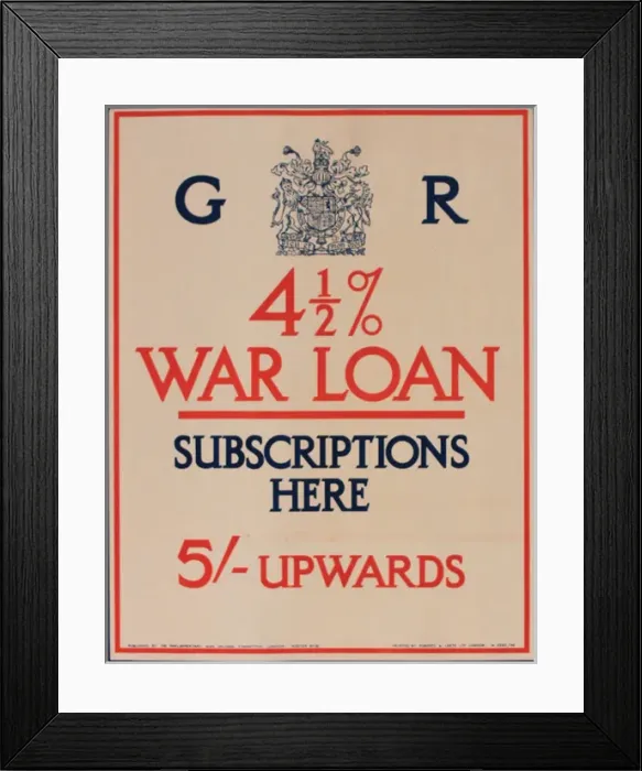 Framed Print : WW1 poster, War Loan, subscriptions here Framed Print : WW1 poster, War Loan, subscriptions here