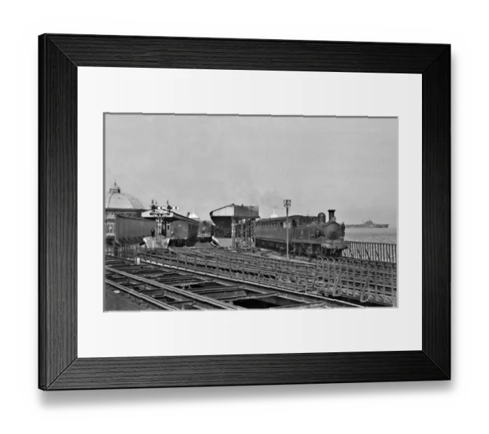 Framed Print : Steam engine and carriages at a coastal station Framed Print : Steam engine and carriages at a coastal station
