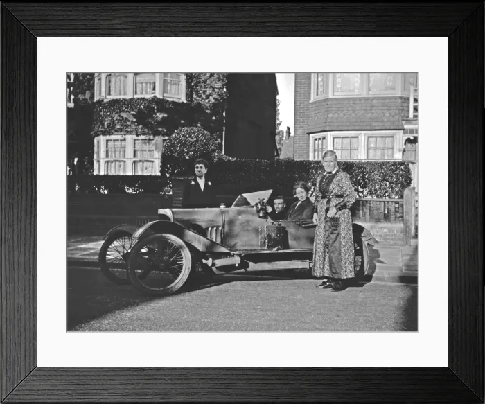 Framed Print : People with car in suburban street Framed Print : People with car in suburban street