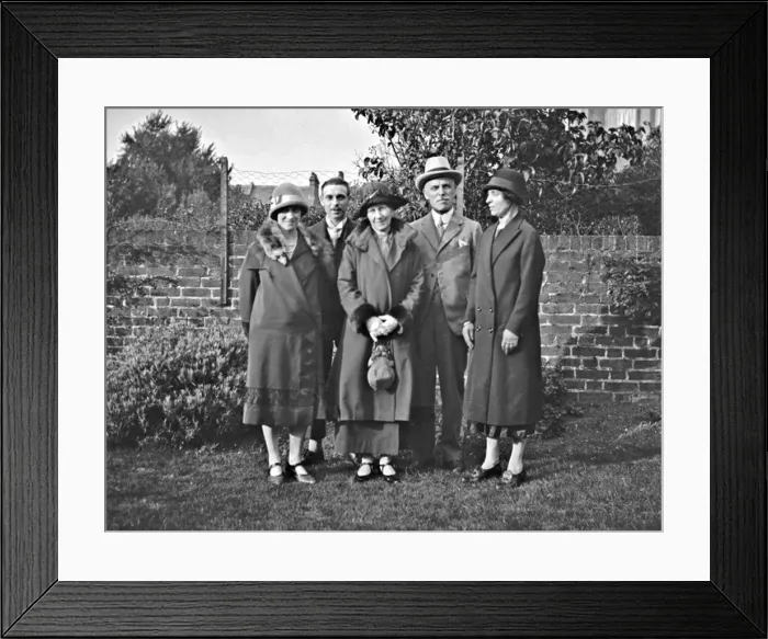 Framed Print : Family group of five in a garden Framed Print : Family group of five in a garden