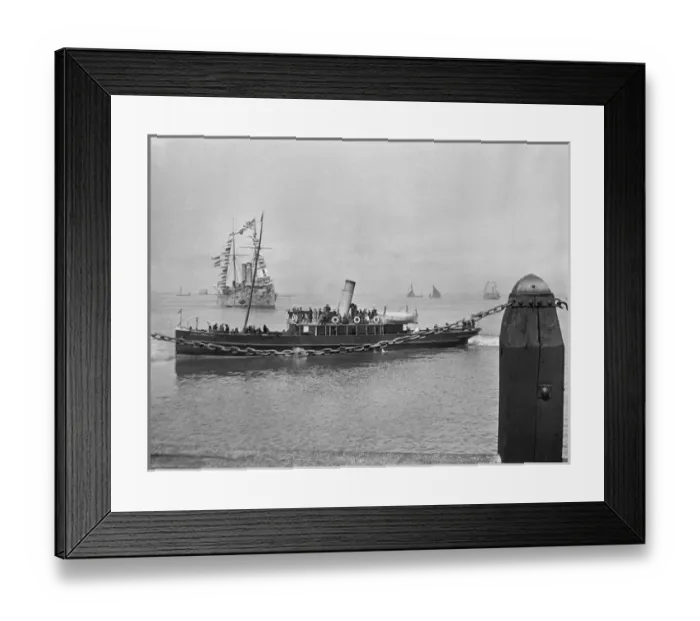 Framed Print : Ships, boats and a steamer on the sea Framed Print : Ships, boats and a steamer on the sea