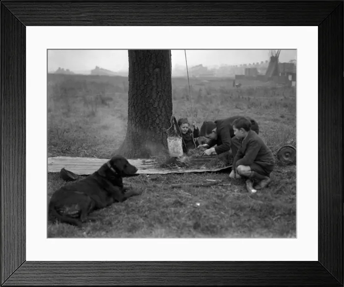 Framed Print : Three boys and a dog on wasteland Framed Print : Three boys and a dog on wasteland