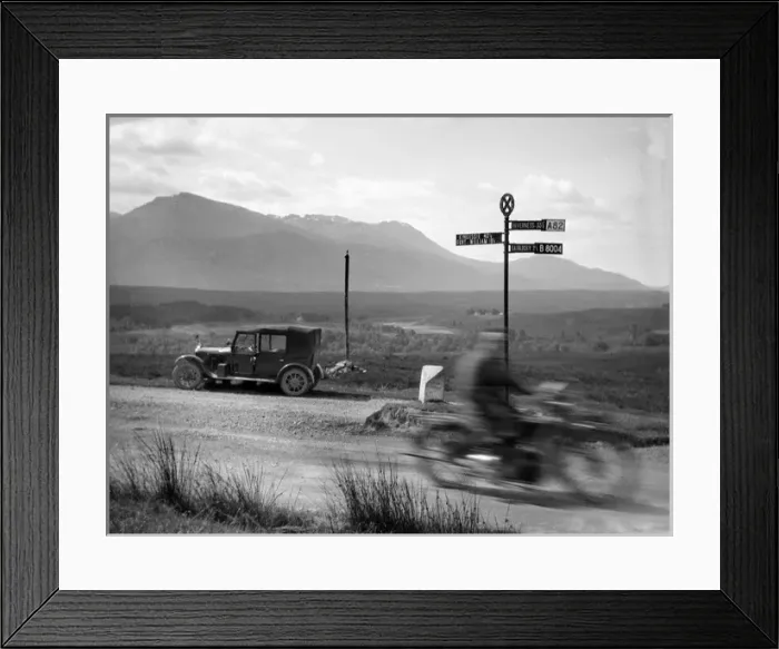 Framed Print : Car and motorbike passing on a road, Scotland Framed Print : Car and motorbike passing on a road, Scotland