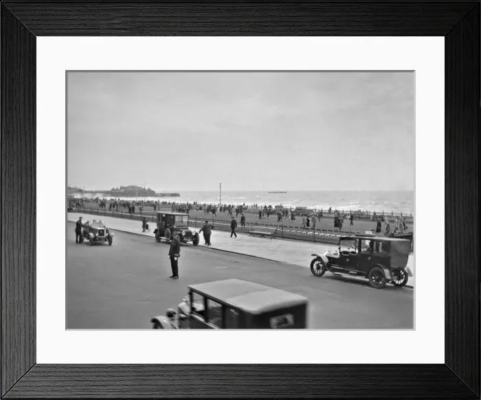 Framed Print : Seaside resort with people and cars Framed Print : Seaside resort with people and cars