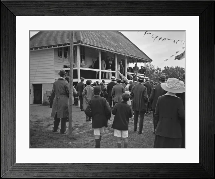 Framed Print : People outside a sports pavilion Framed Print : People outside a sports pavilion