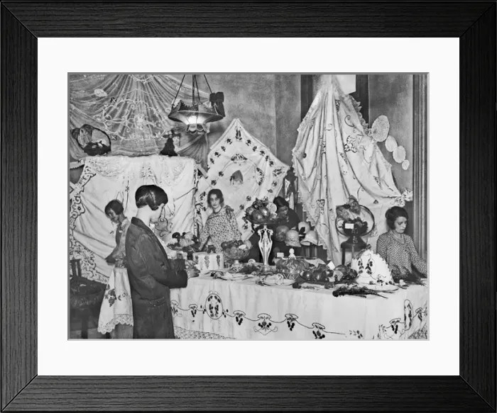 Framed Print : Women with display of homemade arts and crafts Framed Print : Women with display of homemade arts and crafts