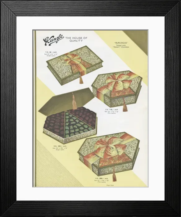 Framed Print : Page from a catalogue, Kunzle Chocolate List Framed Print : Page from a catalogue, Kunzle Chocolate List