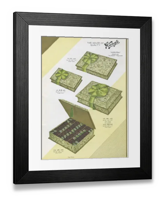 Framed Print : Page from a catalogue, Kunzle Chocolate List Framed Print : Page from a catalogue, Kunzle Chocolate List