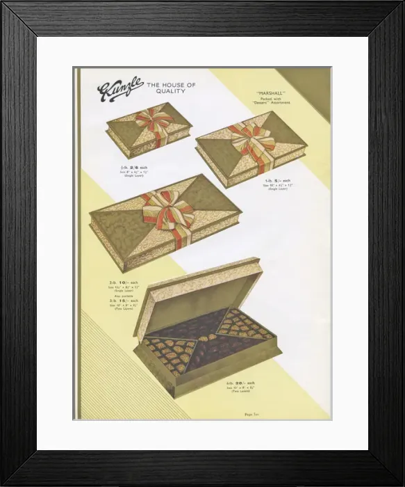 Framed Print : Page from a catalogue, Kunzle Chocolate List Framed Print : Page from a catalogue, Kunzle Chocolate List