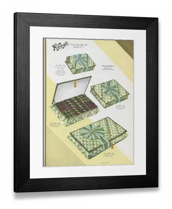 Framed Print : Page from a catalogue, Kunzle Chocolate List Framed Print : Page from a catalogue, Kunzle Chocolate List