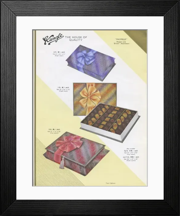 Framed Print : Page from a catalogue, Kunzle Chocolate List Framed Print : Page from a catalogue, Kunzle Chocolate List