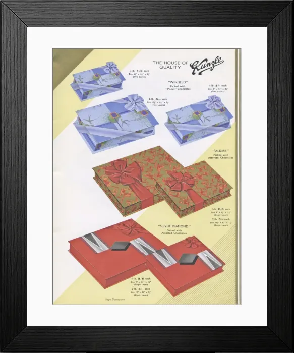 Framed Print : Page from a catalogue, Kunzle Chocolate List Framed Print : Page from a catalogue, Kunzle Chocolate List
