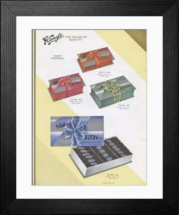 Framed Print : Page from a catalogue, Kunzle Chocolate List Framed Print : Page from a catalogue, Kunzle Chocolate List