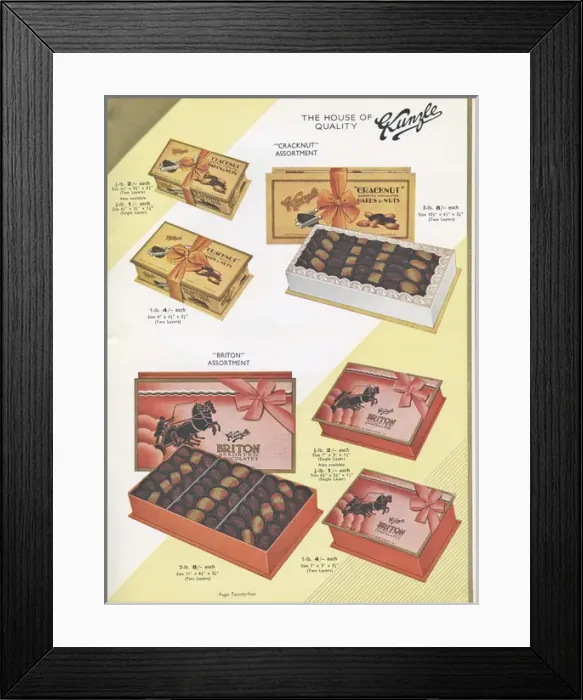 Framed Print : Page from a catalogue, Kunzle Chocolate List Framed Print : Page from a catalogue, Kunzle Chocolate List