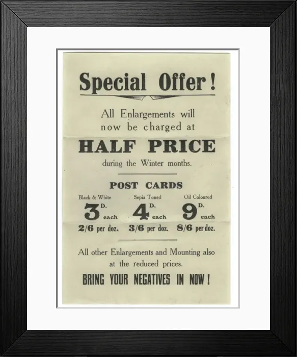 Framed Print : Advertising leaflet for photographic services Framed Print : Advertising leaflet for photographic services