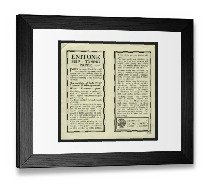 Framed Print : Instruction leaflet for Enitone self-toning paper Framed Print : Instruction leaflet for Enitone self-toning paper