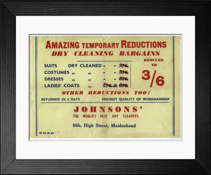 Framed Print : Advertisement for Johnsons dry cleaners, Maidenhead Framed Print : Advertisement for Johnsons dry cleaners, Maidenhead