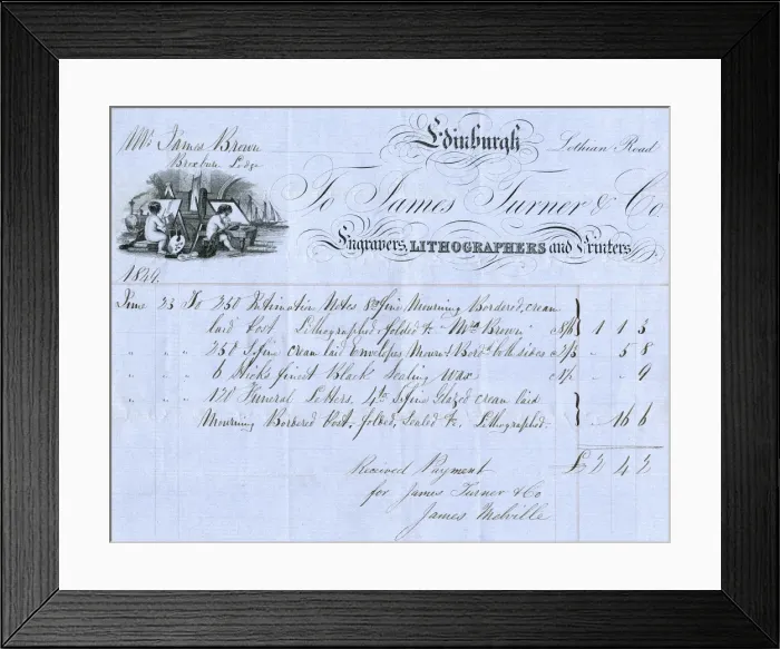 Framed Print : Edinburgh engravers receipt, 1849 Framed Print : Edinburgh engravers receipt, 1849