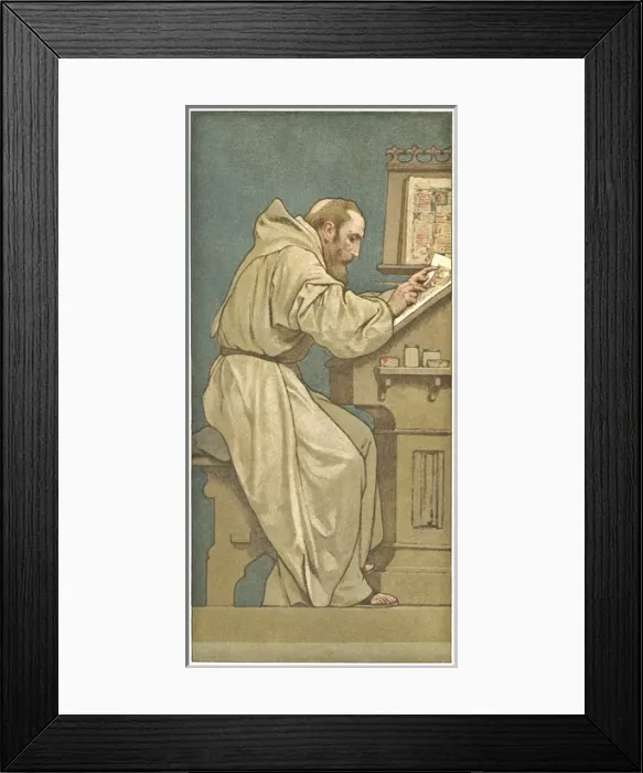 Framed Print : Collectors card, monk working on a manuscript Framed Print : Collectors card, monk working on a manuscript