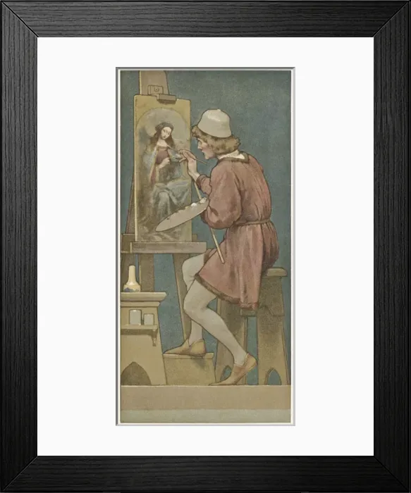 Framed Print : Collectors card, artist at work