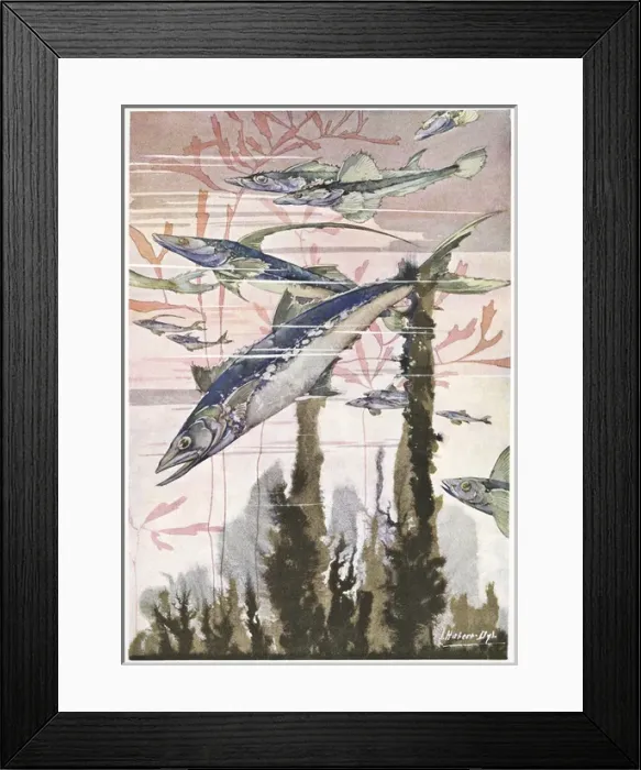 Framed Print : Illustration, silver and blue fish Framed Print : Illustration, silver and blue fish