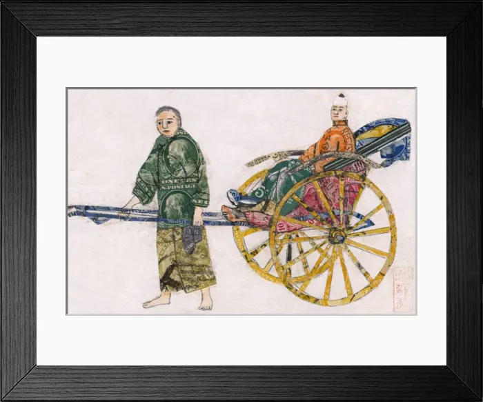 Framed Print : Rickshaw scene made from used postage stamps Framed Print : Rickshaw scene made from used postage stamps