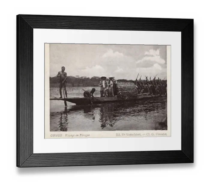 Framed Print : Travelling in a pirogue, Belgian Congo, Central Africa Framed Print : Travelling in a pirogue, Belgian Congo, Central Africa