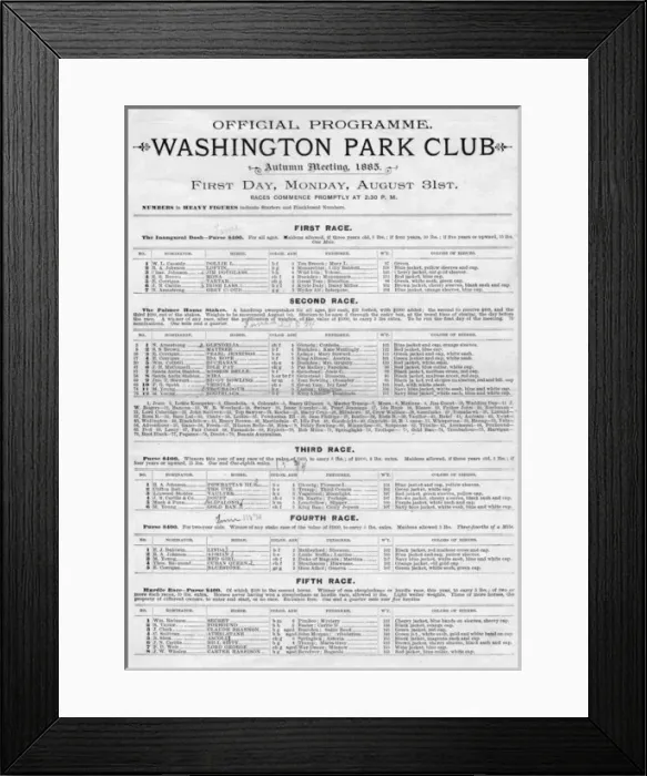 Framed Print : Official programme, Washington Park Club, Chicago Framed Print : Official programme, Washington Park Club, Chicago