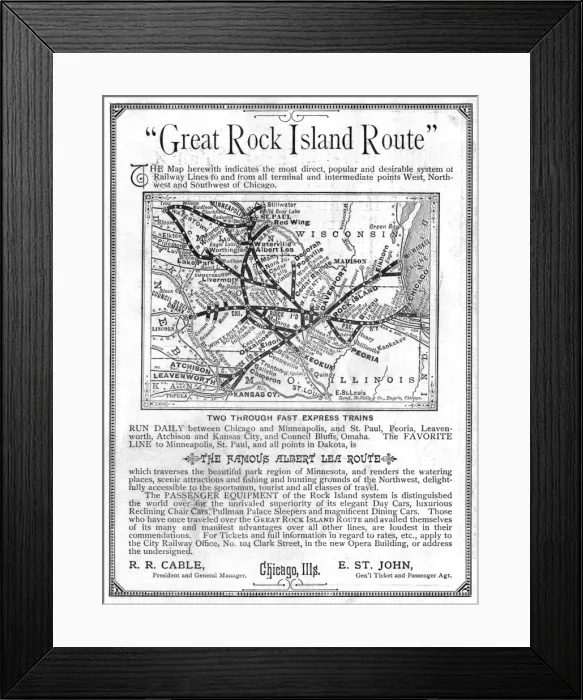 Framed Print : Advertisement, Great Rock Island Route, Chicago, USA Framed Print : Advertisement, Great Rock Island Route, Chicago, USA