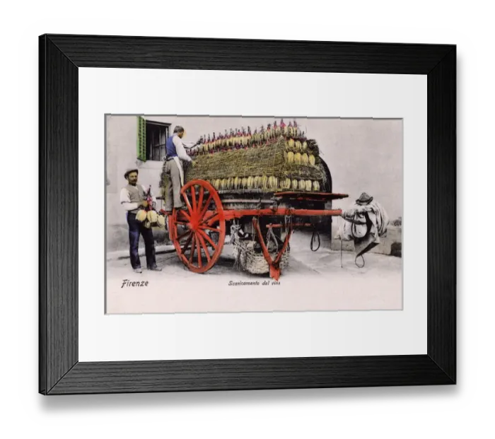Framed Print : Unloading a cart of wine bottles, Florence, Italy Framed Print : Unloading a cart of wine bottles, Florence, Italy