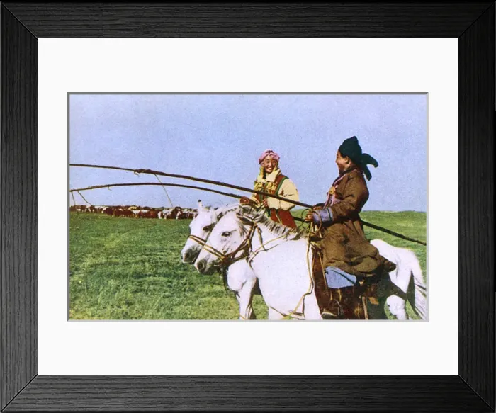 Framed Print : Two horsewomen, Inner Mongolia, northern China Framed Print : Two horsewomen, Inner Mongolia, northern China