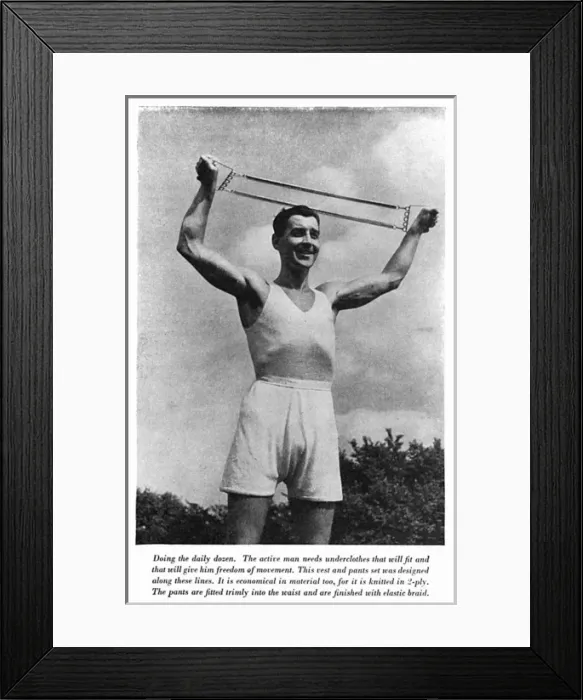 Framed Print : Knitted vest and pants, circa 1941 Framed Print : Knitted vest and pants, circa 1941