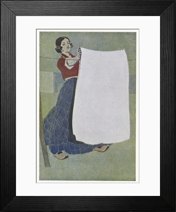 Framed Print : German poster design, woman hanging out washing Framed Print : German poster design, woman hanging out washing